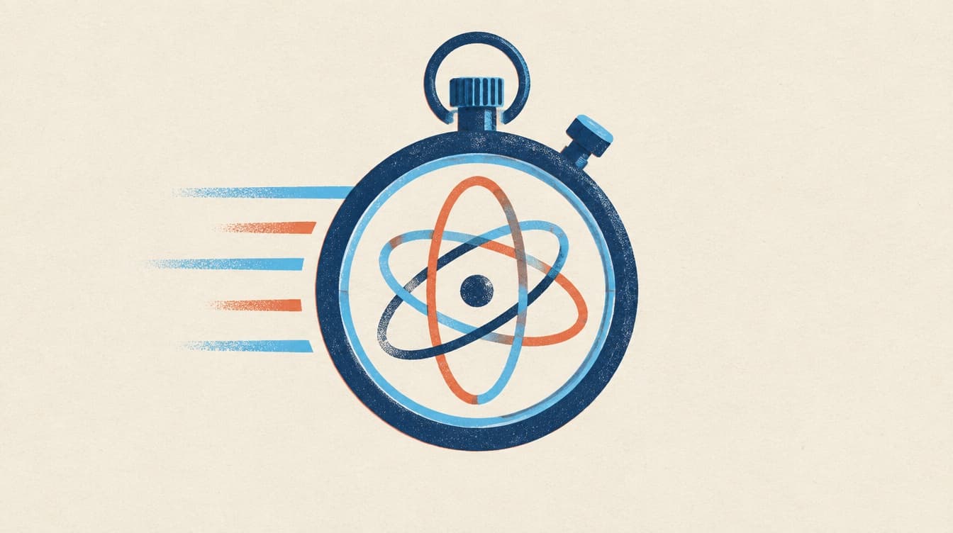 A stopwatch whose face is three orbit rings around a dot